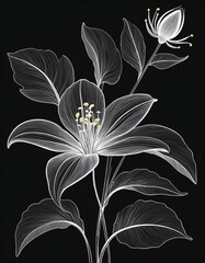 Wall Mural - Elegant hand-drawn botanical silhouette design with minimalist black and white elements