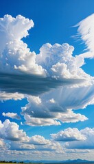 Canvas Print - illustration of a summer landscape with blue skies and iridescence clouds
