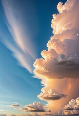 Canvas Print - Beautiful Cloudy Sky Banner Vector Illustration in Peach, Beige, and Yellow Tones for Seasonal Trend in English