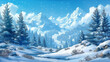 © FATNA - Winter nature background, Illustration, cartoon, hand-drawing