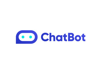 Wall Mural - Chat Bot minimalistic logo design. Artificial Intelligence business identity concept. Virtual smart assistant Bot icon. Robot head with speech bubble creative minimalistic logo. Vector illustration