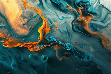 Aufkleber - Abstract fluid painting mixing blue and orange colors