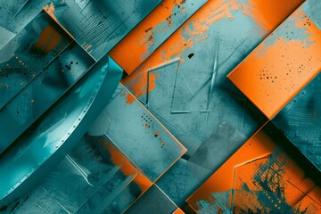 Poster - Abstract background showing orange and teal geometric shapes with grunge texture