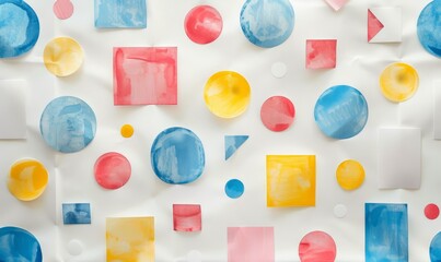 Wall Mural - Pastel shapes pattern on white background