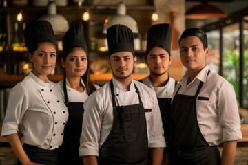 Wall Mural - Paraguay professional service staff, salesperson and cook in modern restaurant.	
