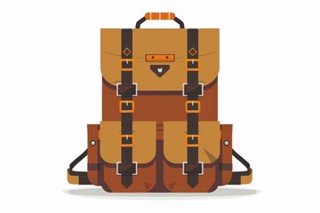 Poster - Modern illustration of a brown leather backpack symbolizing travel and adventure in a stylish artistic design