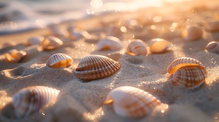 Sticker - Seashells on the Beach at Sunset.