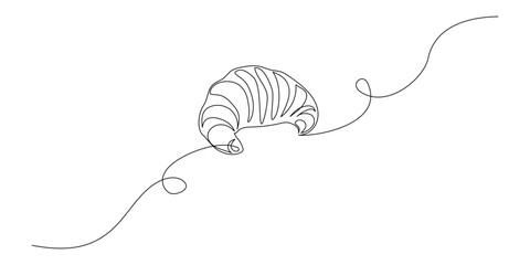 Aufkleber - One continuous line drawing of french croissant. Bakery and morning breakfast concept in simple linear style. Pastry chocolate snack in editable stroke. Doodle outline vector illustration