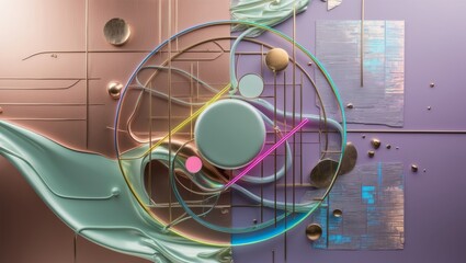 Wall Mural - A colorful, abstract texture with metallic, pink, and green elements