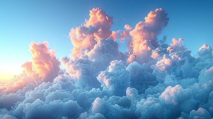 Wall Mural - Serene sky with soft, fluffy clouds at sunset, offering a calming and picturesque background texture for peaceful and tranquil designs. , Minimalism,