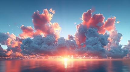 Wall Mural - Serene sky with soft, fluffy clouds at sunset, offering a calming and picturesque background texture for peaceful and tranquil designs. , Minimalism,