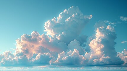 Wall Mural - Pastel-colored sky with soft, fluffy clouds at sunrise, offering a calming and picturesque background texture for tranquil and peaceful designs. , Minimalism,