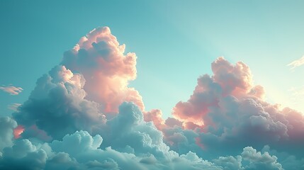 Wall Mural - Pastel-colored sky with soft, fluffy clouds at sunrise, offering a calming and picturesque background texture for tranquil and peaceful designs. , Minimalism,