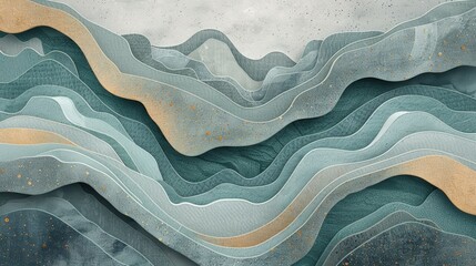 Wall Mural - Abstract Wavy Landscape in Blue and Gold