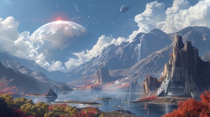 Wall Mural - Extraterrestrial Eden Imaginative Landscapes on Alien Planets