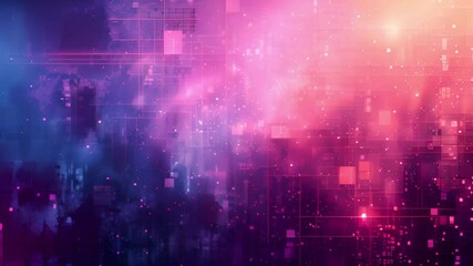 Poster - An abstract digital background with a mix of pink and blue hues. The image features a hazy, blurred effect with geometric shapes and lines overlaid on top.