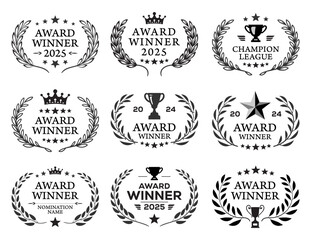 Wall Mural - set of black and white awards with laurel wreaths