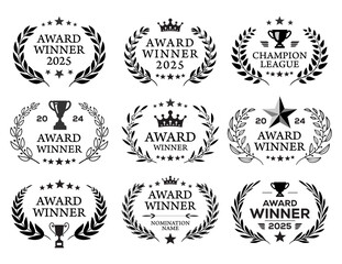 Wall Mural - set of different award emblems with laurel wreaths