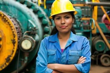 Smiling Hispanic Female Worker - Positive Attitude, Industrial Setting, Professional Portrait