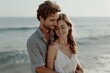 © InfiniteStudio - Romantic couple embracing on beach, ocean backdrop, love, serenity, tranquility, intimate moments, outdoors, sea, summer, affection concept
