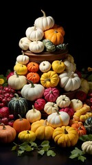 Sticker - a display of pumpkins and gourds, including one of the pumpkins.