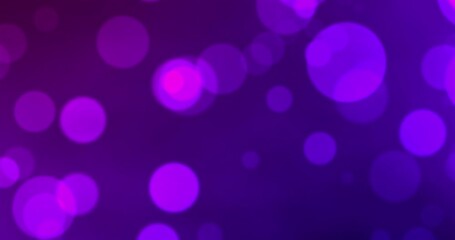 Wall Mural - Purple, bokeh and abstract or lighting and bubbles on backdrop for wallpaper or design. Particles, glitter or spotlight by dark background for aesthetic, glow and effects for creativity or neon art