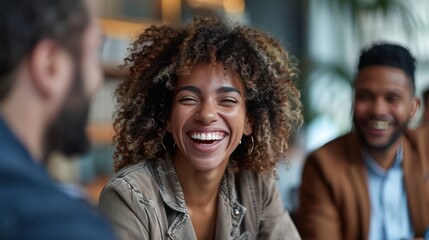 Wall Mural - Office Meeting of Confident Business Entrepreneurs: Laughter and Communication Around Conference Table