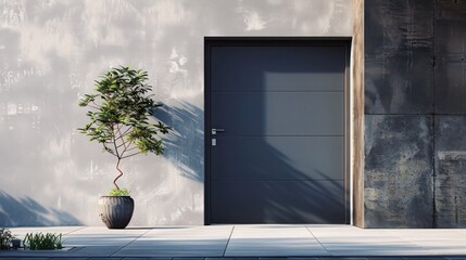 Wall Mural - garage door with a minimalist design featuring a single, oversized geometric shape, creating a bold,