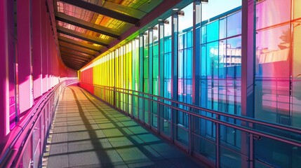 Wall Mural - continuous metal fence with panels that subtly change color with the angle of view, creating a livin