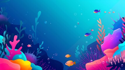 Wall Mural - Colorful underwater scene with vibrant coral and a variety of fish swimming in the blue ocean. Perfect for backgrounds or marine life themes.