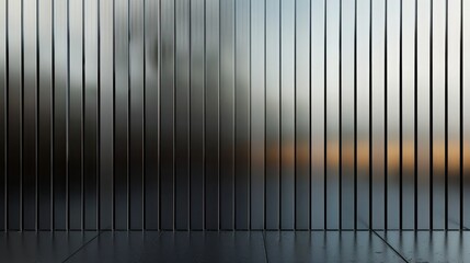 minimalist metal fence with a series of vertical slats, each featuring a gradient from matte black at the base to shiny silver at the top