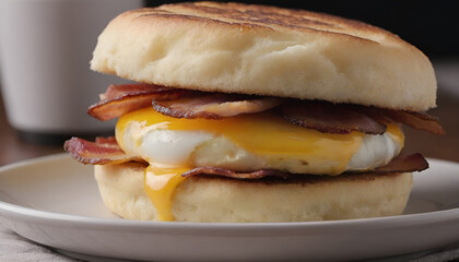 Wall Mural - english muffin sandwich with bacon, egg, and cheese