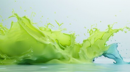 Wall Mural - a splash of green and blue paint on a white background
