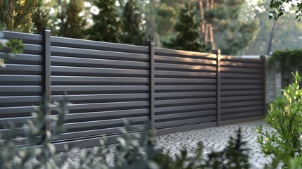 Wall Mural - sleek, minimalist fence with panels that slide horizontally, allowing for adjustable gaps between ea