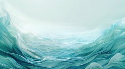 Wall Mural - The image is a blue ocean with waves that are curving and flowing