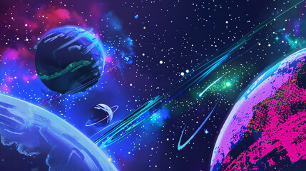 Wall Mural - celestial dance: planets and shooting stars