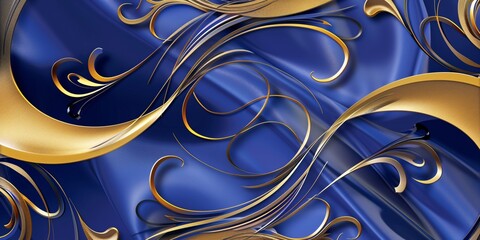 Wall Mural - Abstract Blue and Gold Swirls