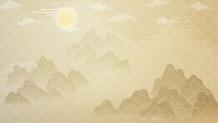 Wall Mural - Oriental painting wallpaper illustration Landscape painting Mountains and clouds 동양화 산수화 바다 달 바람