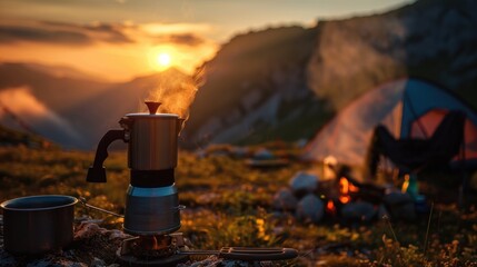 Sticker - Camping Coffee at Sunset