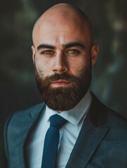 Sticker - an attractive bald and beard man wearing suit professional portrait profile picture