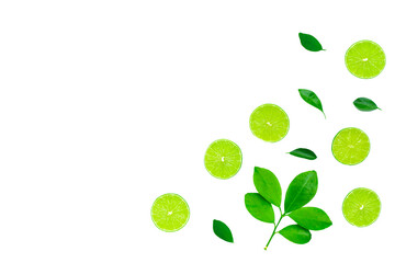 Sticker - Limes with leaves isolated on white.