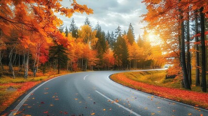 Sticker - Autumn Road Through Vibrant Forest