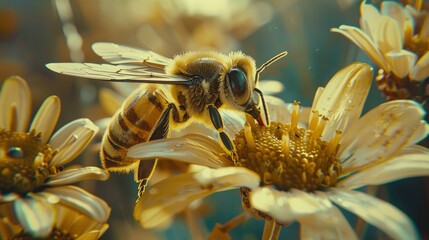 Wall Mural - A Honeybee Gathering Nectar from a White Flower