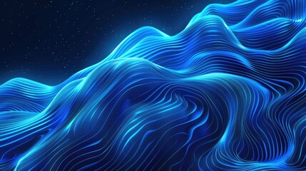 Wall Mural - Abstract blue neon waves illustration, minimalist and sophisticated