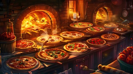 Wall Mural - Delicious pizza in the oven. 