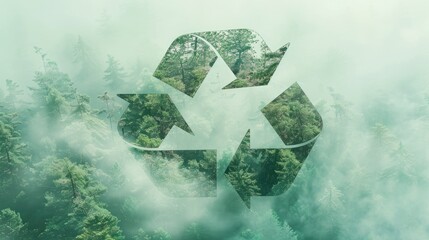 Double exposure of trees and recycle symbol, green environment concept