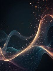 Wall Mural - Floating digital particle waves and light abstract background with glowing stars.