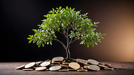 Tree growing from the coins. finance and money management concept for SME.