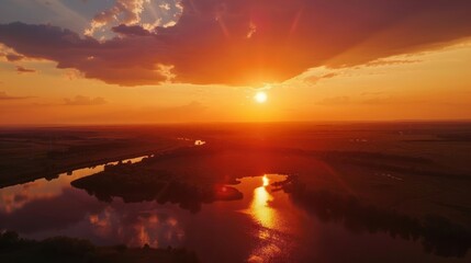 Canvas Print - aerial view of sunset with renewable energy. 