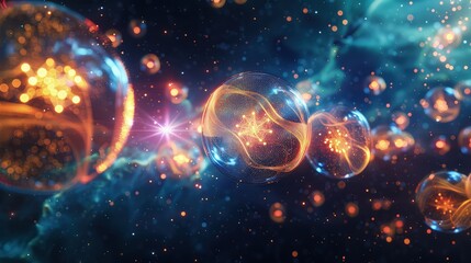 Wall Mural - glowing quantum bits in a state of superposition, visualizing the power of quantum computing in ai d